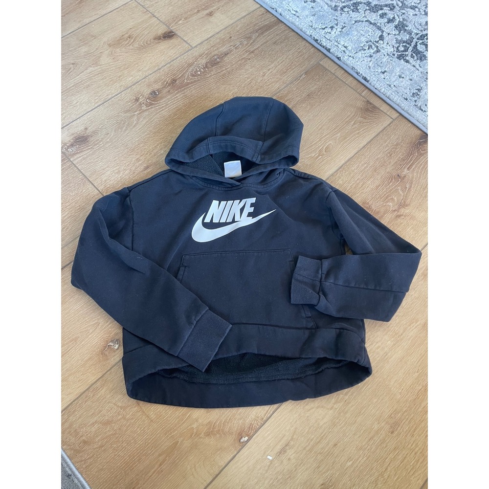 Nike Girls Sportswear Club Fleece Hoodie Black White Futura Logo Pullover Size M